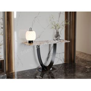Ceramic Marble Console Table With Oval Hollow Base
