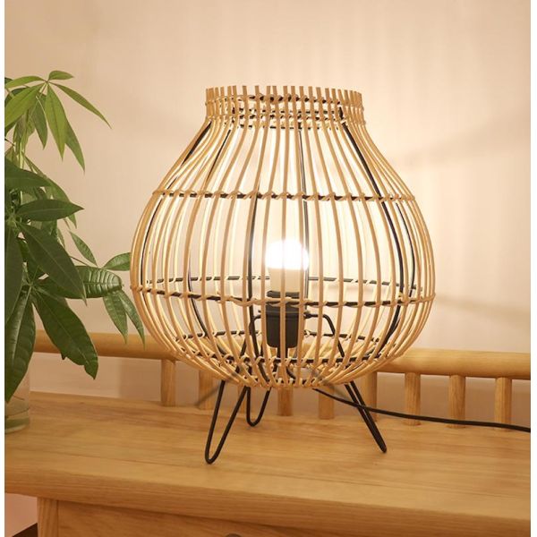 Bedroom bedside lamp Chinese style tea room atmosphere lamp bamboo rattan table lamp