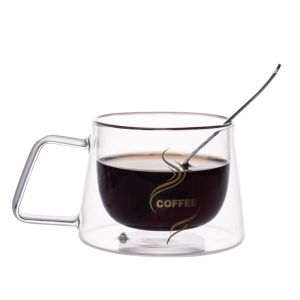 Handmade Glass Cappuccino Cups , Pyrex Double Walled Glasses With Handles