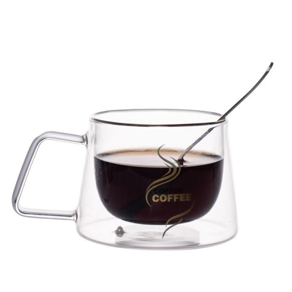 Quality Handmade Glass Cappuccino Cups , Pyrex Double Walled Glasses With Handles wholesale