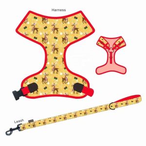 Adjustable Christmas Dog Harness And Leash Breathable Polyester Dog Harness