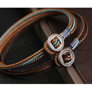 925 Sterling Silver Handmade Button Protection String Weave Bracelets 15cm 17cm