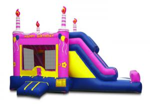 China Birthday Cake Inflatable Bouncer Combo Castle With Slide Double Stitching Tripling Welding on sale