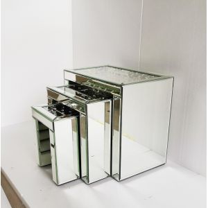 Sparkly Set of 3 Mirrored Floating crystal Nesting Table 3 pieces