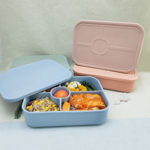 Silicone Lunch Container with Leakproof Lids, Silicone Bento Box Microwavable