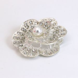 Rotating 3D Flower Fashion Brooch Pin Silver Color With Shiny Diamond 3.8cm Size
