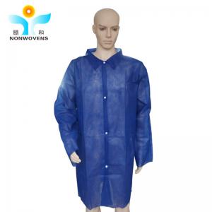 China Breathable Blue Disposable Lab Coats 30gsm Non Woven Unisex on sale