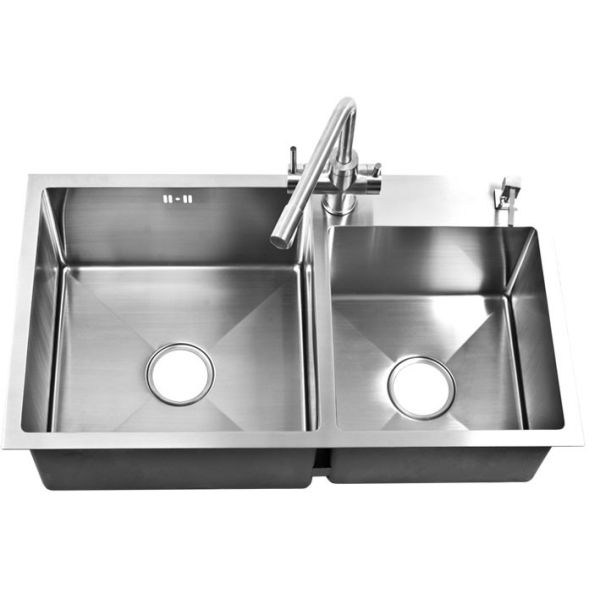 Quality Easy To Clean Handmade Kitchen Sink With Round Corner 2 Basin Satin wholesale