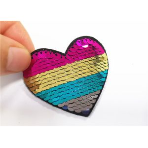Multicolor Heart Logo Sequin Embroidery Patches Sequin Sew On Patches