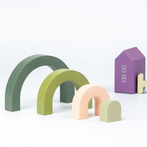 Brown 2cm INS Nordic Wooden Activity Rainbow Block Puzzles For Toddlers