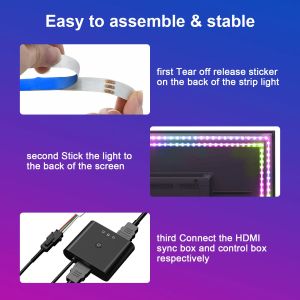 75" - 85" 4m LED Backlights TV Strip Lights With HDMI 2.0 Sync Box Sync With TV
