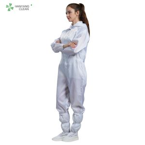 S - 5XL Clean Room Garments Dust Free White Color Hooded Overall With Carbon