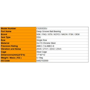 NSK Deep Groove Ball Bearings CS203DDU Insert Bearings for Printing Machine