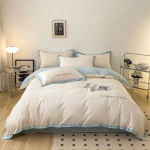 All-Season Cotton Linen Fabric Soft 4pcs Flat Woven Sheets Bedding Set for