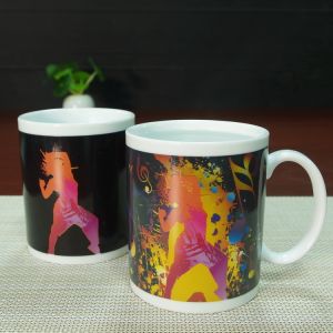 Customized printing black mr thief color changing heat senstive mug cup