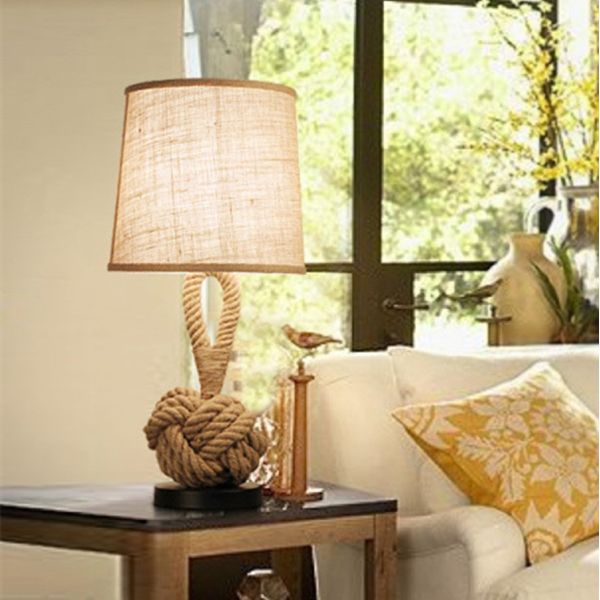 American Table Lamp retro rope cloth loft art bedside lamp bedroom rope table
