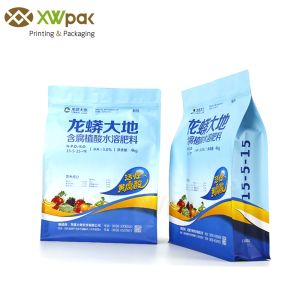 Block Printed Food Packaging Bags Flat Square Bottom Side Gusset With Quad Seal