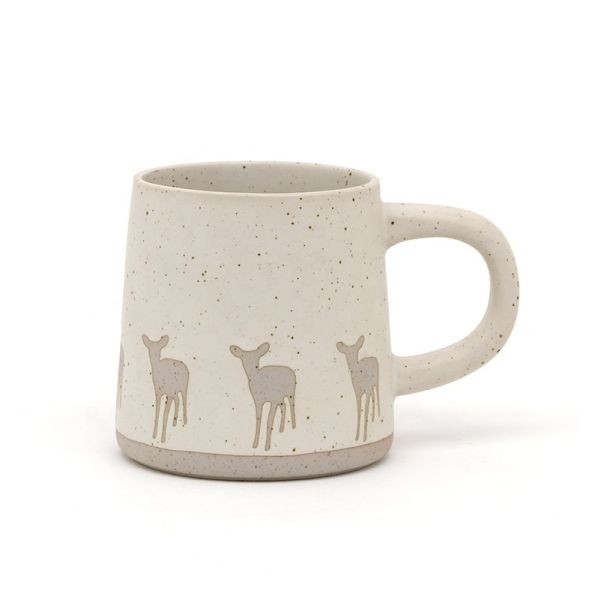 Handmade Christmas Coffee Mug Ceramic Stoneware Mugs Gift Ceramic Mug With 3D Deer Silk Print