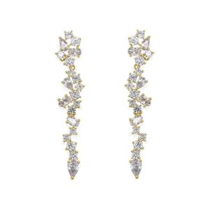 Cluster Drop Bridal Statement Earrings White Cubic Zircon Brass Earrings