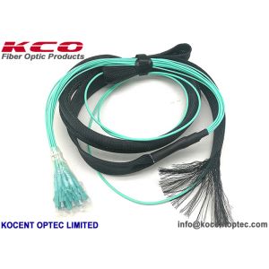 Cheap MPO to 12 LC OM3 OM4 Fiber Optic Truck Patch Cable With Pulling Eye Protection Tube for sale