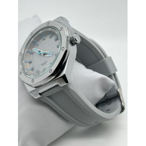 White Dial Analog Silicon Strap Watch With Fluorescent Hands Blue Buckle