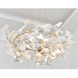 China Creative Ceramic Ginkgo Leaf Chandelier Ceiling Light Adjusted Hanging Wire on sale
