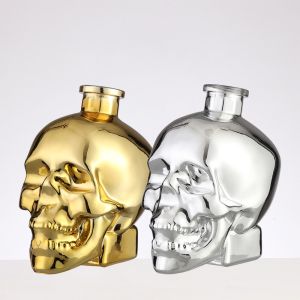 Creative Golden Skull Vodka Shot Whiskey Decanter Glass Bottle with Screw Cap