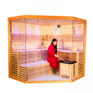 China 4 - 5 Person Size Hemlock Ozone Steam Sauna Room With 6kw Stove Heater on sale