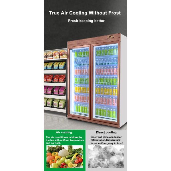 Fan Cooling Swing Door Beverage Display Cooler / Supermarket Refrigerator