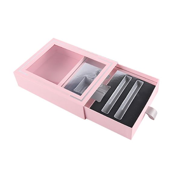 Quality CMYK Color Clear Window Perfume Gift Boxes Sliding Drawer With Satin Puller wholesale