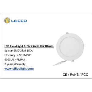 High Efficiency SMD 2835 Led Round Panel Light 18 Watt 2700K - 6400K