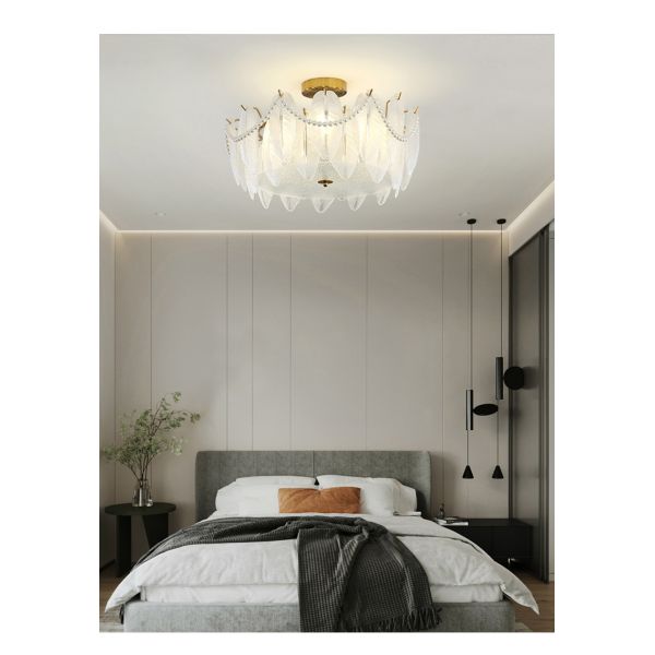 Modern Simple Pearl Feather Glass Chandelier Luxury Living Room Lamp Bedroom Dining Room White Chandelier(WHCY-253)