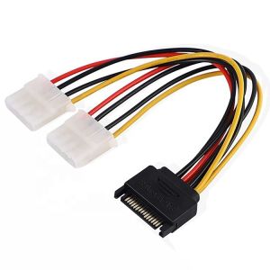 Sata 15 Pin Male to Dual Molex 4 Pin Lp4 IDE Female Hard Drive Power Y Adapter