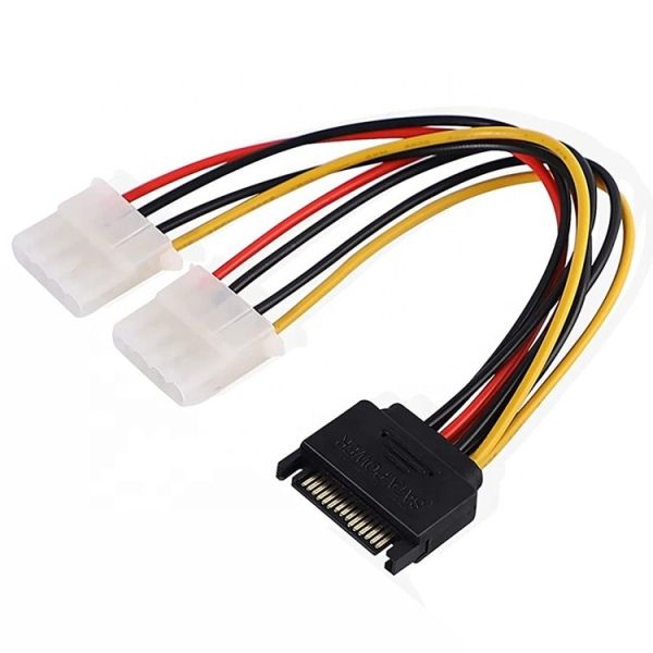 Sata 15 Pin Male to Dual Molex 4 Pin Lp4 IDE Female Hard Drive Power Y Adapter
