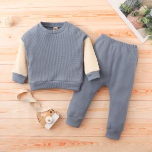 Children'S Kids Waffle Solid Color Stitching Sets ODM