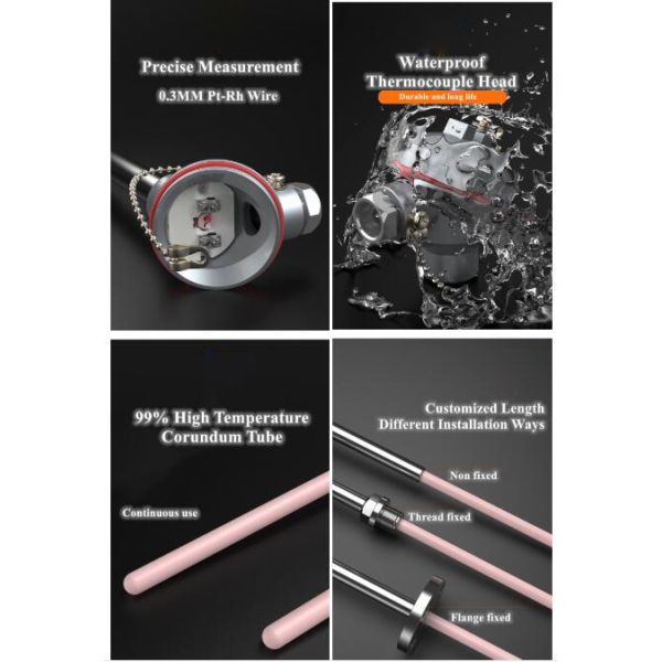 Type S B R Platinum Rhodium Thermocouple With Ceramic Protection Probe Tube