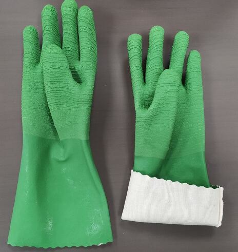 Quality green  crinkle latex  full   coated interlock liner gauntlet gloves  latex work  gloves wholesale