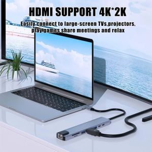 3840*2160 30HZ 8 In 1 USB C HUBs For Macbook Pro PD Charge 8 Ports Dock Station
