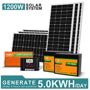 OEM ODM LiFePO4 lithium battery 1200W 24V Solar Power System With 2pcs 100Ah