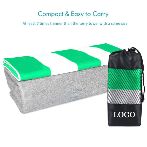 Custom Printed Large Over Sized Jacquard Logo Quick-dry Soft Lightweight Sand Free Beach Towel Microfiber