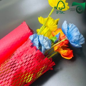 FSC 100gsm RED White Honeycomb Paper Wrap Eco Cushion For E Commerce Fragile