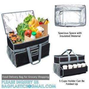 Insulated Food Delivery Bag with Support Frame and Plastic Bottom Plate,Grocery
