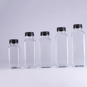 Square Plastic Beverage Bottles 16 Oz Juice With Caps For Coffee Smoothies Juice