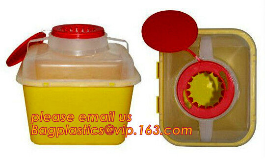 Quality Hospital Medical Waste Box Disposable Plastic Sharp Container,yellow round shape 0.8L 2L 4L 6L bio medical waste bin squ wholesale