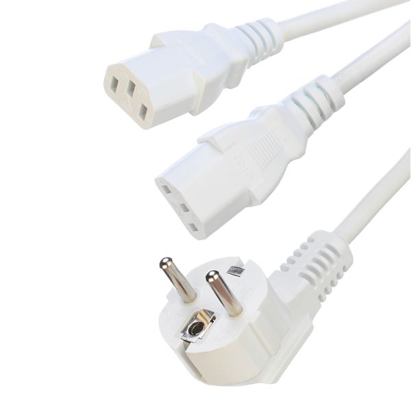 Oxygen Free Bared Stranded Copper 2XC13 Female White Y Type Splitter Power Cord 250V/16A Power Extension Cord VDE Approved