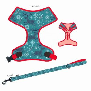 Adjustable Christmas Dog Harness And Leash Breathable Polyester Dog Harness