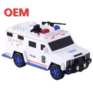 custom Robotic Police Car Toy Coin Bank Cartoon With  Finger Print Plastic Money Box