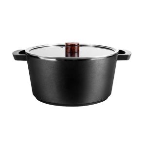 1.4kg Non Stick Black Soup Pot Aluminum Alloy Pfluon Coating 4L With Glass Lid