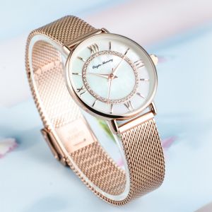Ladies 3ATM Quartz Analog Watch 18mm Mop Dial Watch Mesh Strap