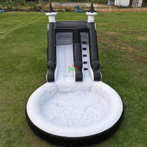 Water Slide Inflatable White And Black Waterslide Kids Slide With Bigger Water Splash Pool